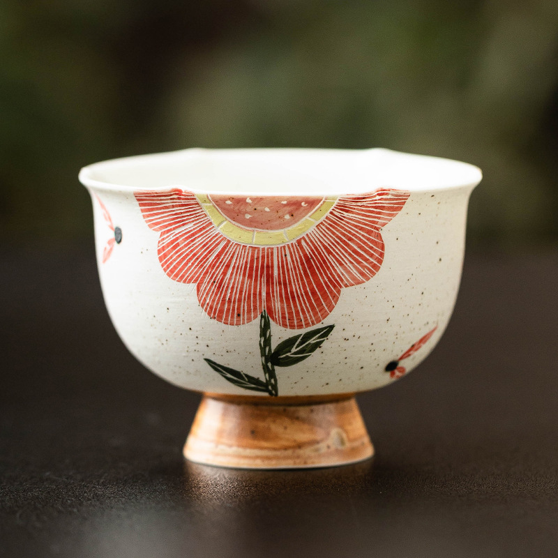 Cốc uống trà gốm sứ chạm khắc màu hồng cốc chủ nhân cốc trà cao cấp đơn dùng trong gia đình cốc trà chuyên dụng cá nhân nữ cỡ lớn