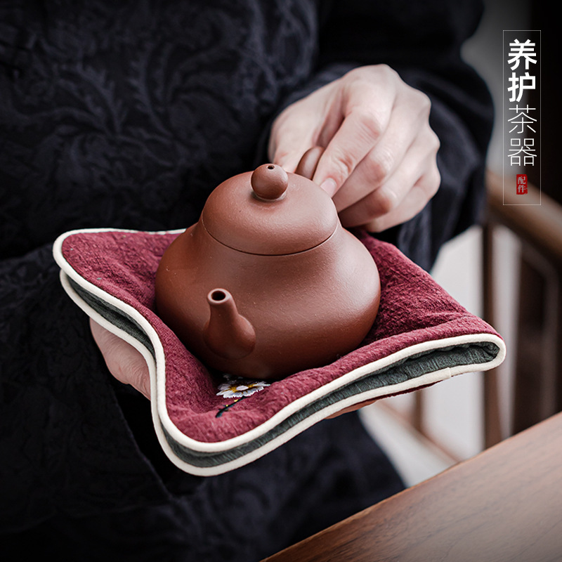 Khăn trà Zen cotton và lanh dày hai lớp, Khăn trà vẽ tay, khăn làm sạch tốt hút nước, không pha trà đạo