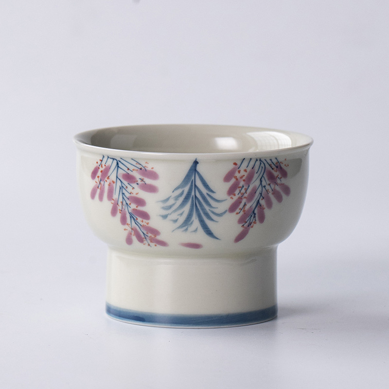 Cốc chủ nhân chân cao vẽ tay màu xám thực vật cốc trà gốm sứ dụng cụ trà kungfu cốc đựng trà gia dụng cốc cao cỡ lớn