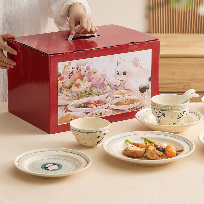 Bộ bát đĩa gốm sứ Panda Xizhu Bộ bát đĩa gia dụng Bộ bát đĩa bộ đồ ăn tân gia