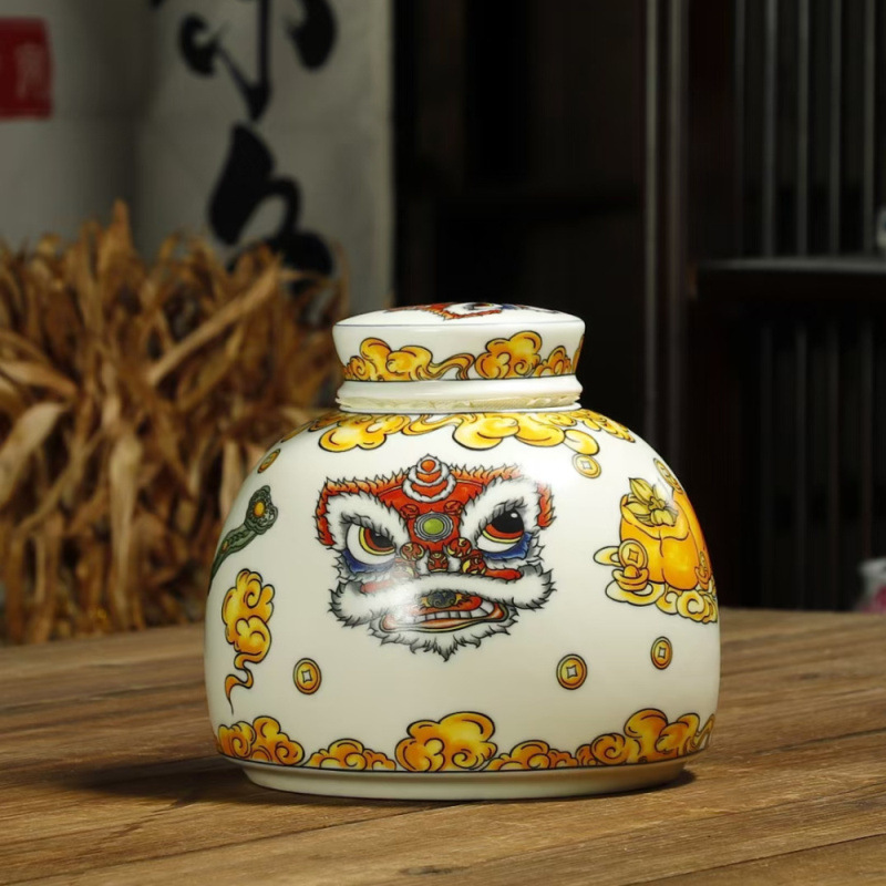 Trà gốm có thể kín lọ trà hoa lọ trà gia đình phụ kiện trà công suất lớn kín lọ lưu trữ trà