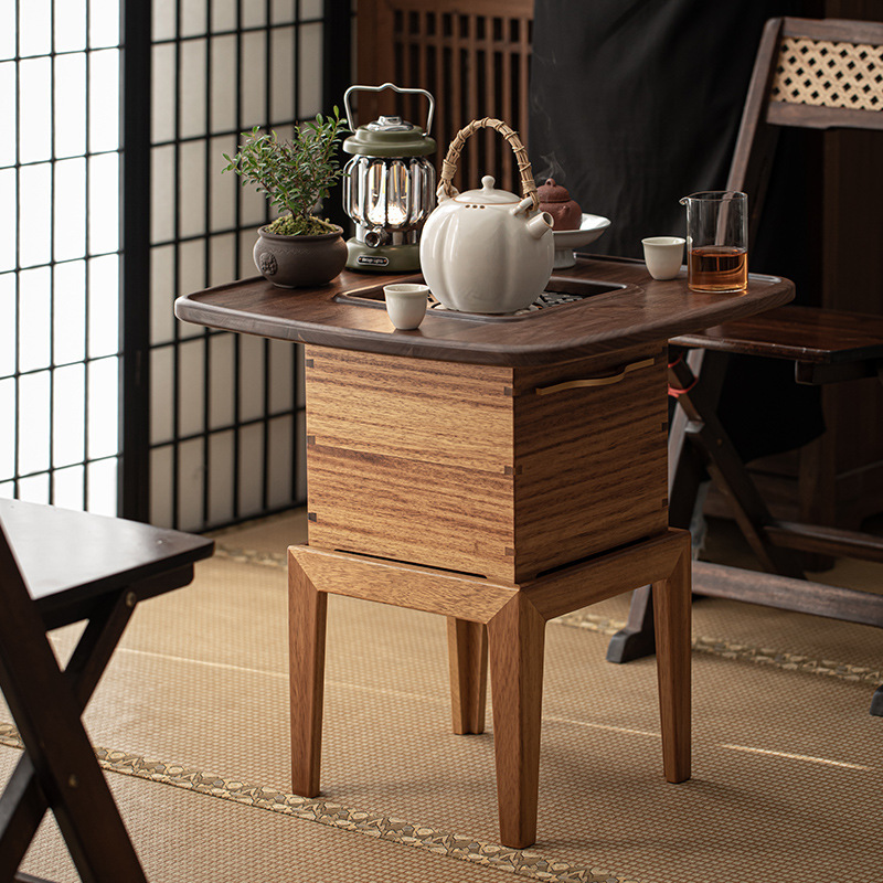 Gỗ óc chó, bàn trà, Chậu sắt đốt than, bàn trà, không gian trà, Bếp Nướng Mùa Đông, Khay trà, bếp nấu trà tích hợp