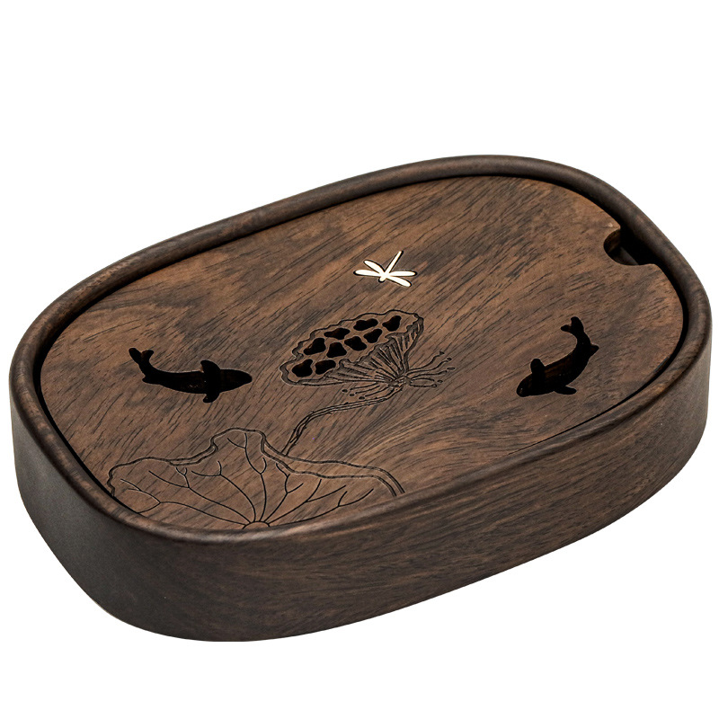 Khay trà hồ sen Yuxi khay đựng nước hồ óc chó gia dụng dụng dụng cụ pha trà khay trà bàn trà gỗ nguyên khối phụ kiện