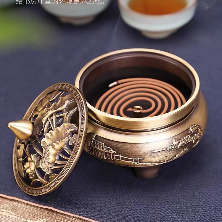 Chòi cảnh hộ gia đình hương liệu bếp đồng thau đồng hương bếp trong nhà đĩa hương bếp ba chân hương bếp trầm hương gỗ đàn hương hương bếp
