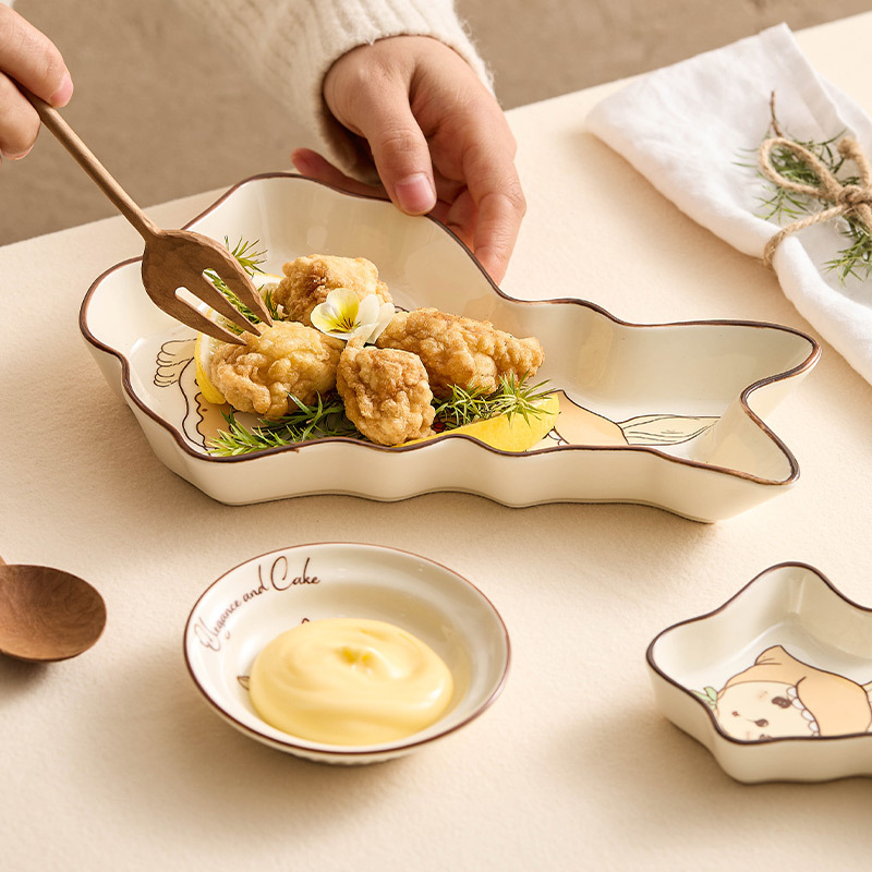 Đĩa ăn vặt gốm sứ Đĩa nước sốt Đĩa nhỏ Đĩa salad trái cây gia dụng Đĩa chấm tim Đĩa thỏ hoạt hình dễ thương sáng tạo