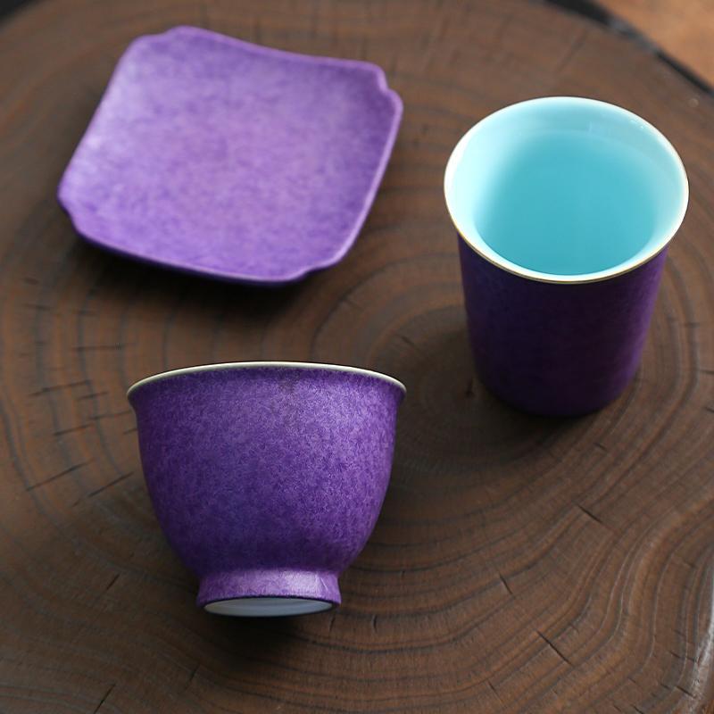 Tách trà men pha lê màu tím, tách trà chống bỏng, bộ trà, cốc uống nước, quà tặng cao cấp, tinh tế, sang trọng và sang trọng