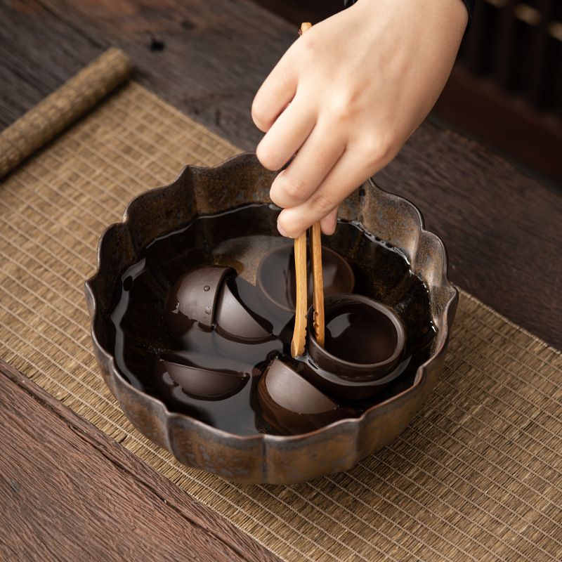 Trà Hoa Sen mạ vàng kiểu Nhật rửa chén trà gốm sứ cỡ lớn rửa chén bát nước ấm chén Rửa chén phụ kiện trà đạo Kung Fu