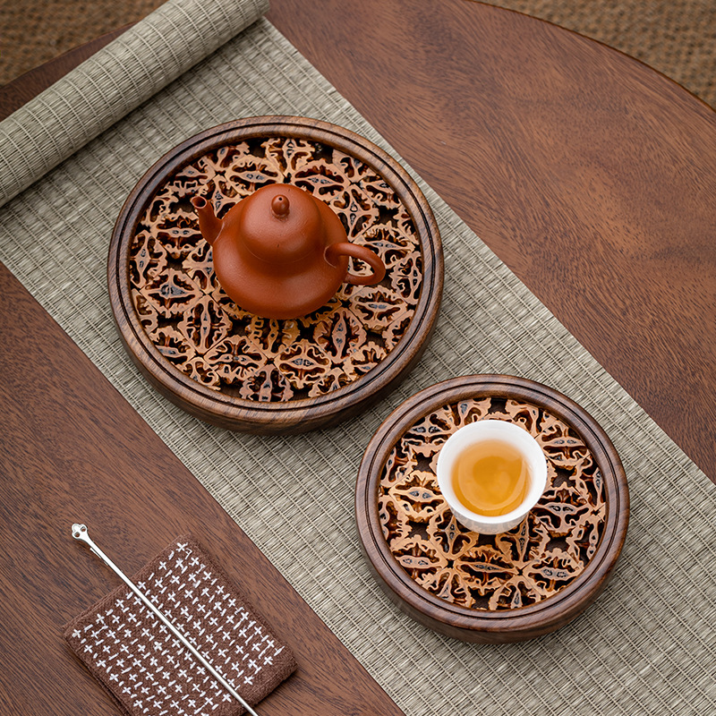 Lót cốc gỗ óc chó đen kiểu Trung Quốc mới, bàn trà ủ khô, ấm óc chó, lót tách trà đạo, lót ly, lót cách nhiệt