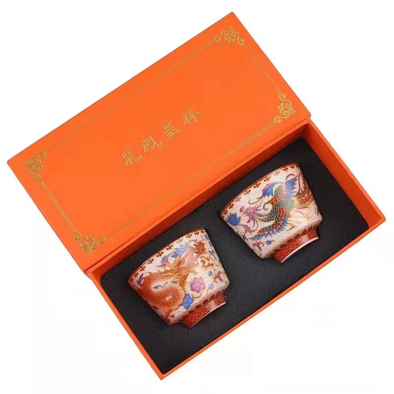 Cốc trà tráng men Jingdezhen Cốc trà Kung Fu Cốc chủ nhân Rồng và Phượng Hoàng Cặp đôi Cốc đơn Cốc cốc cốc cốc cốc cốc ly cưới Bán buôn