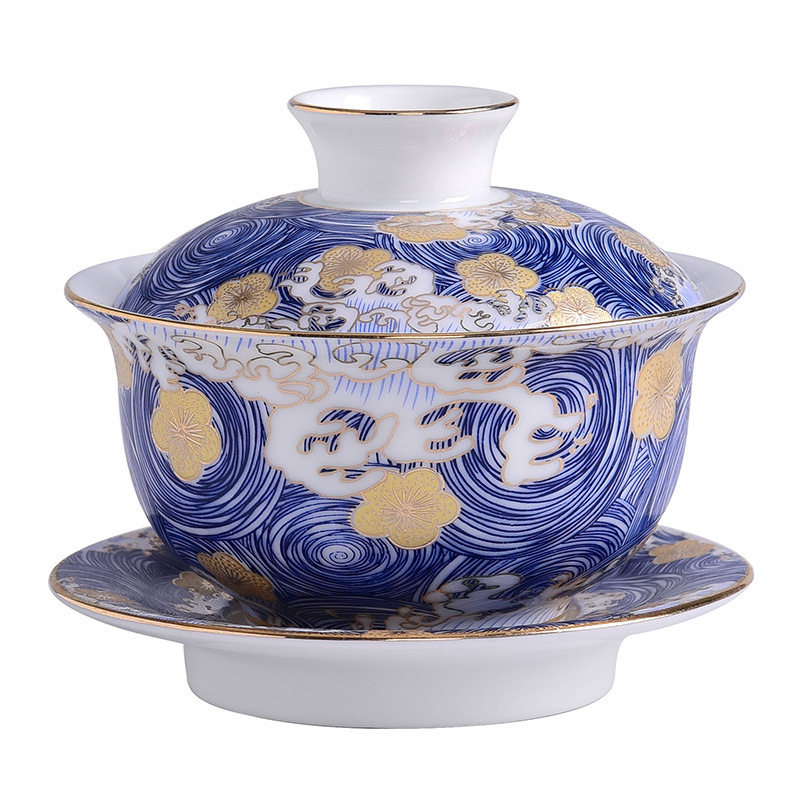 Bát có nắp men bầu trời đầy sao, cốc trà, bát ba tài gốm sứ, bát pha trà gia dụng, bộ trà Kung Fu, bát trà, bán buôn chống bỏng