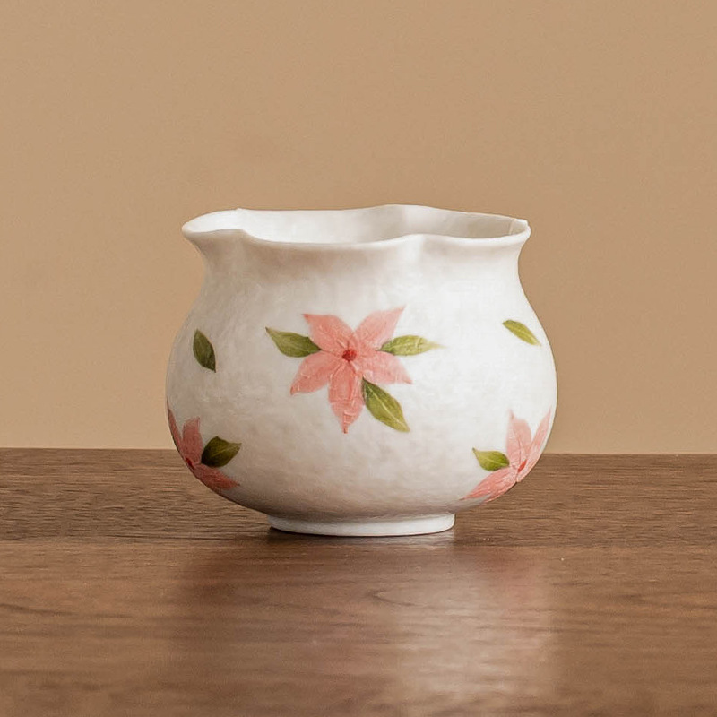 Đá khoáng trắng Trung Quốc hoa anh đào cốc trà vẽ tay gốm trống bụng nụ hoa cốc nhà phòng trà sang trọng cốc trà cốc trà
