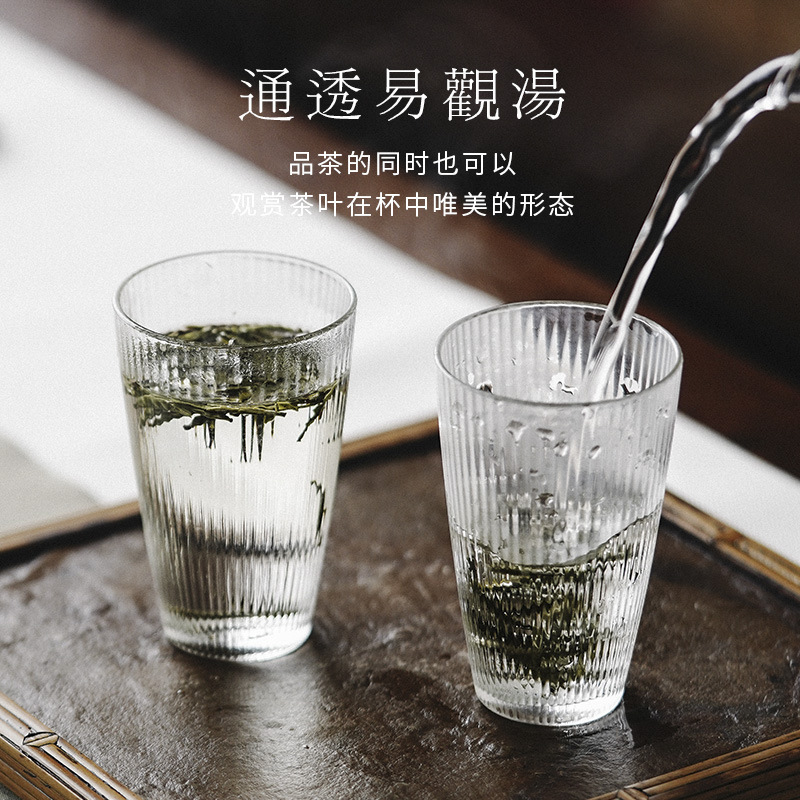 Thủy tinh borosilicate cao hoa văn dọc cốc trà xanh rèn thủ công chịu nhiệt thẳng cốc nước văn phòng nhà cốc sữa trong suốt