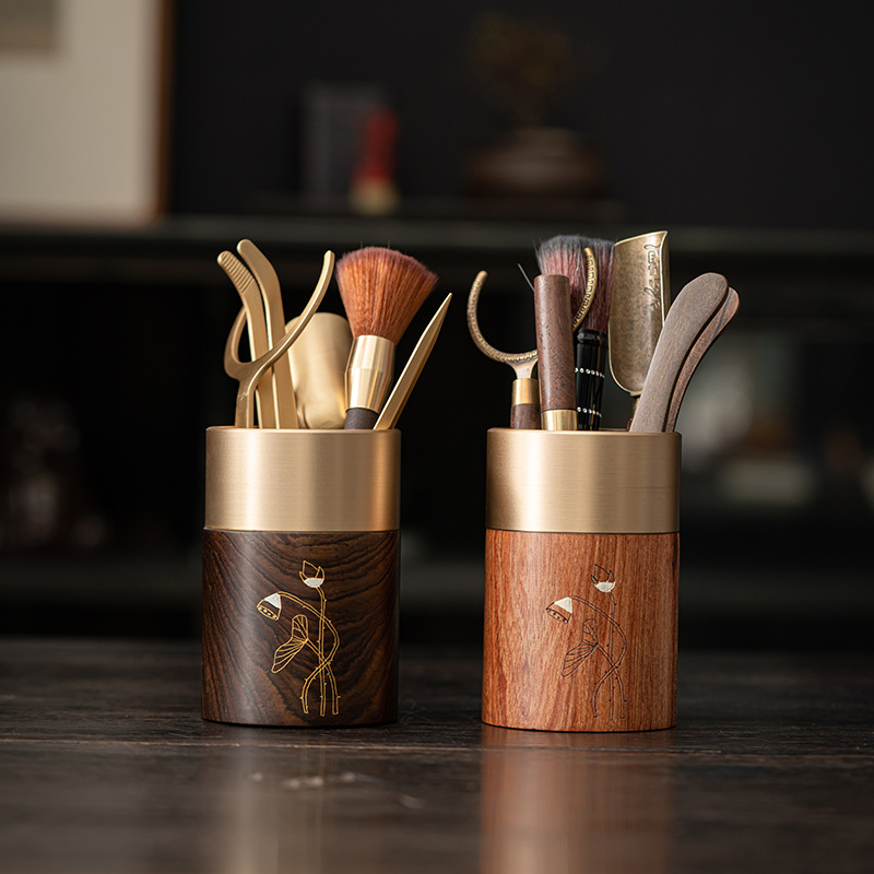 Trà đạo bằng gỗ đồng gỗ mun Bộ trà đạo hoa sen sáu quý ông Phụ Kiện Bộ trà Kungfu bút đựng trà kẹp trà đạo chống bỏng