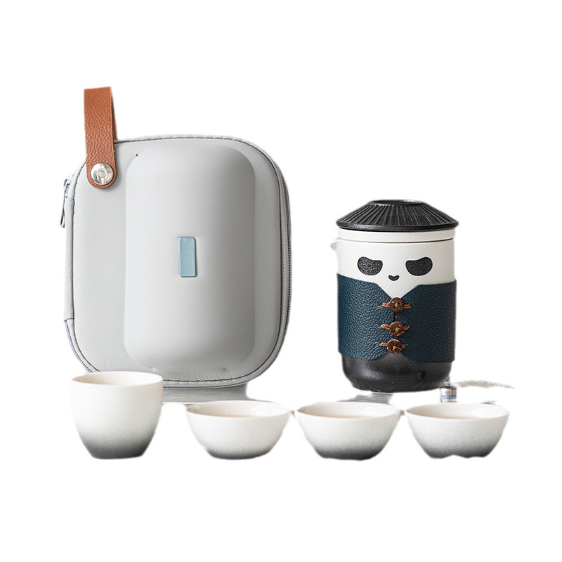Bộ trà du lịch di động Panda Kuaike Cup Một ấm bốn Cốc pha trà cầm tay ngoài trời Đồng hành doanh nhân biểu tượng Quà Tặng