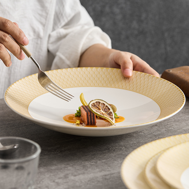 Wanli vàng đĩa gốm hộ gia đình đĩa cao cấp tiếp cận sang trọng món ăn phương Tây đĩa khách sạn bộ đồ ăn súp đĩa ramen đĩa