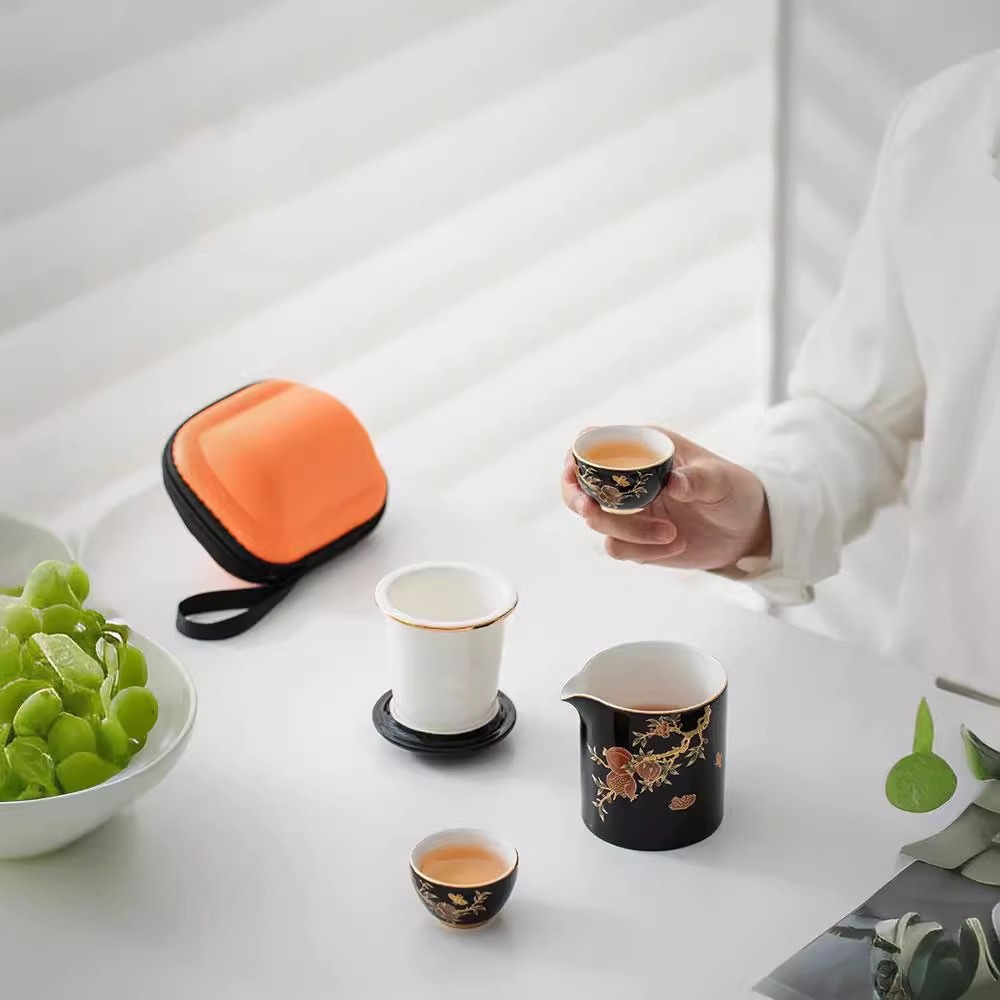 Bộ dụng cụ pha trà du lịch ngoài trời một bình hai cốc cốc khách nhanh bằng gốm
