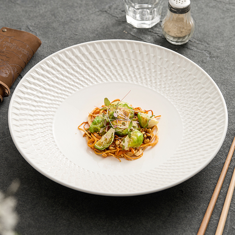 Đĩa canh đường quay bóng đĩa gốm đĩa tròn đĩa món ăn gia dụng bát canh trắng tinh, món ăn phương Tây khách sạn sáng tạo cao cấp