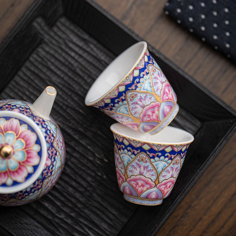 Bộ ấm trà gốm sứ tráng men một ấm hai cốc Hộp quà cao cấp Ấm trà Kung Fu Bộ ấm trà Bộ đồ lưu niệm bán buôn