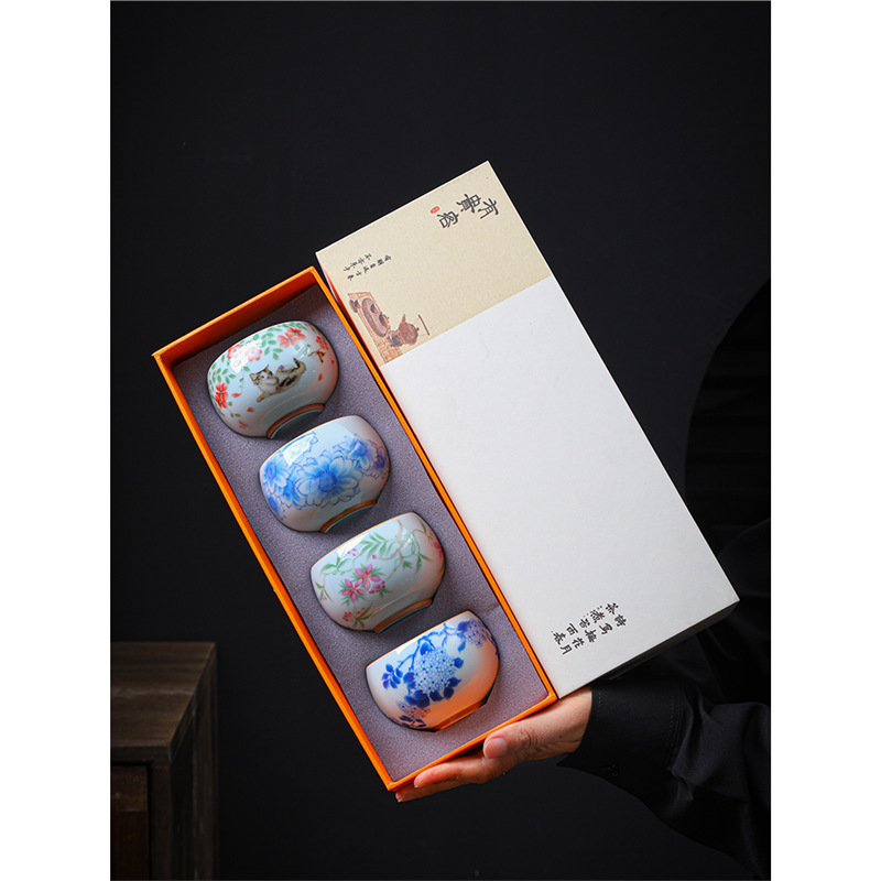 Cốc trà cốc uống trà cá nhân cốc uống trà cao cấp cốc chủ nhân cốc trà nhỏ Kung Fu men ngọc vẽ tay quà lưu niệm