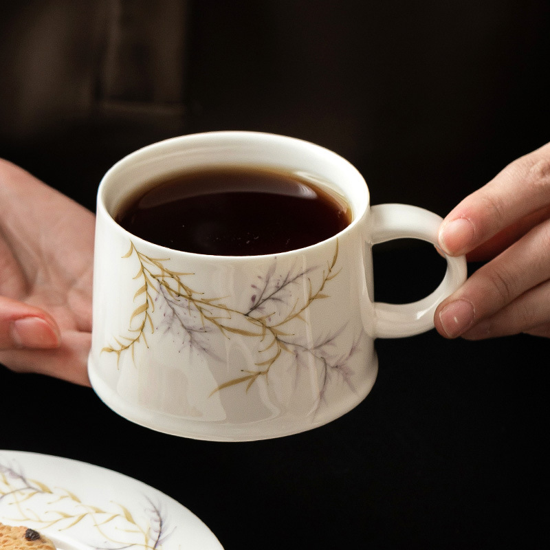 Cốc cà phê hoa tử đằng vẽ tay cốc trà chiều tinh tế cốc gốm sứ phong cách Trung Quốc gia dụng cốc nước bộ cốc đĩa