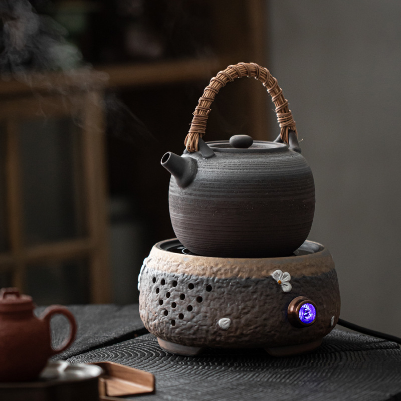 Bán buôn dụng cụ nấu trà, bếp nấu trà, ấm trà xà Xích kiểu Nhật, Bộ Bếp điện nhỏ tự động gốm thô cổ điển pha trà