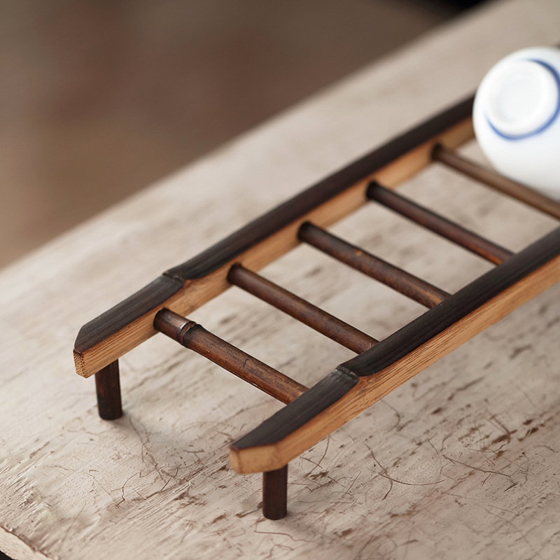 Giá để cốc trà, Phụ Kiện Giá để cốc tre, dụng cụ trà Kung Fu, giá để cốc tre, thoát nước, cacbon hóa