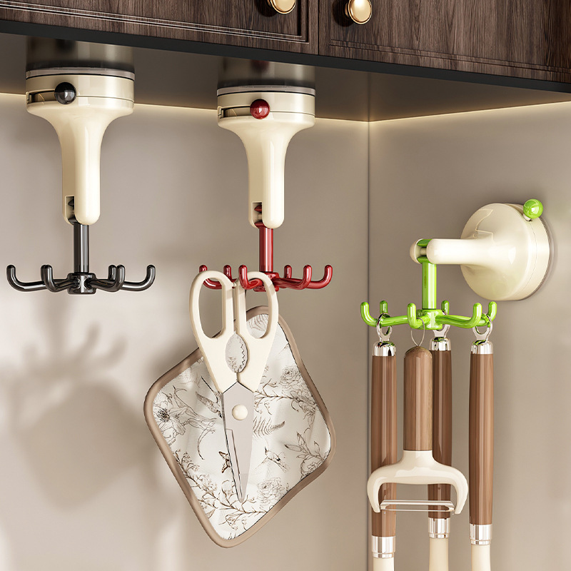 Móc xoay nhà bếp có cốc hút, giá đựng thìa sáu móng không cần khoan, giá treo thìa và thìa treo tường.
