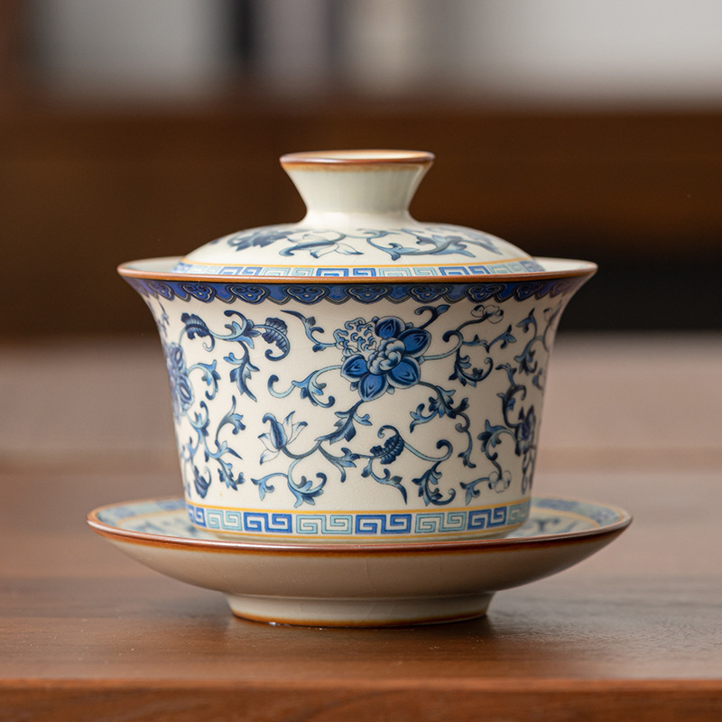 Bát có nắp tam tài ở lò Ru vàng, bát pha trà cỡ lớn gia dụng, dụng cụ pha trà Kung Fu, cốc trà, dụng cụ pha trà đơn