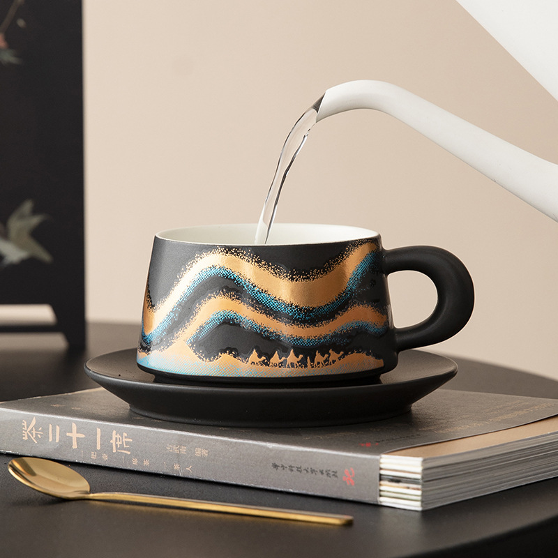 Cốc cà phê gốm sứ đổi màu tiếp xúc với nhiệt, cốc nước con đường tơ lụa cổ điển Trung Quốc, cốc Mark giá trị cao, quà lưu niệm sáng tạo