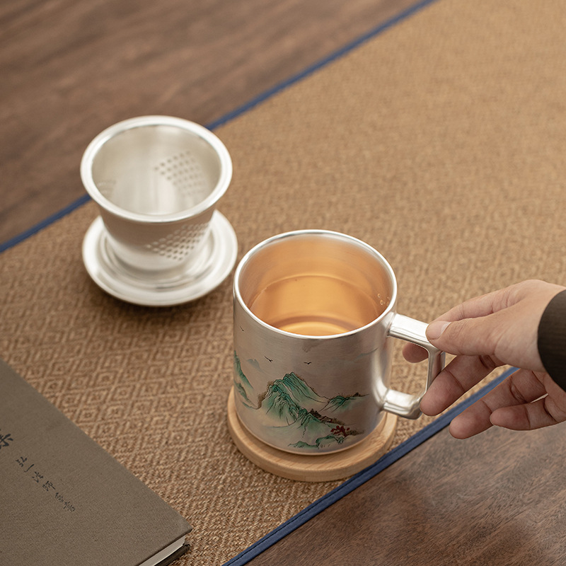 Hàng ngàn dặm giang sơn mạ bạc cốc văn phòng gia dụng cốc pha trà chuyên dụng cá nhân tách trà gốm lưu niệm