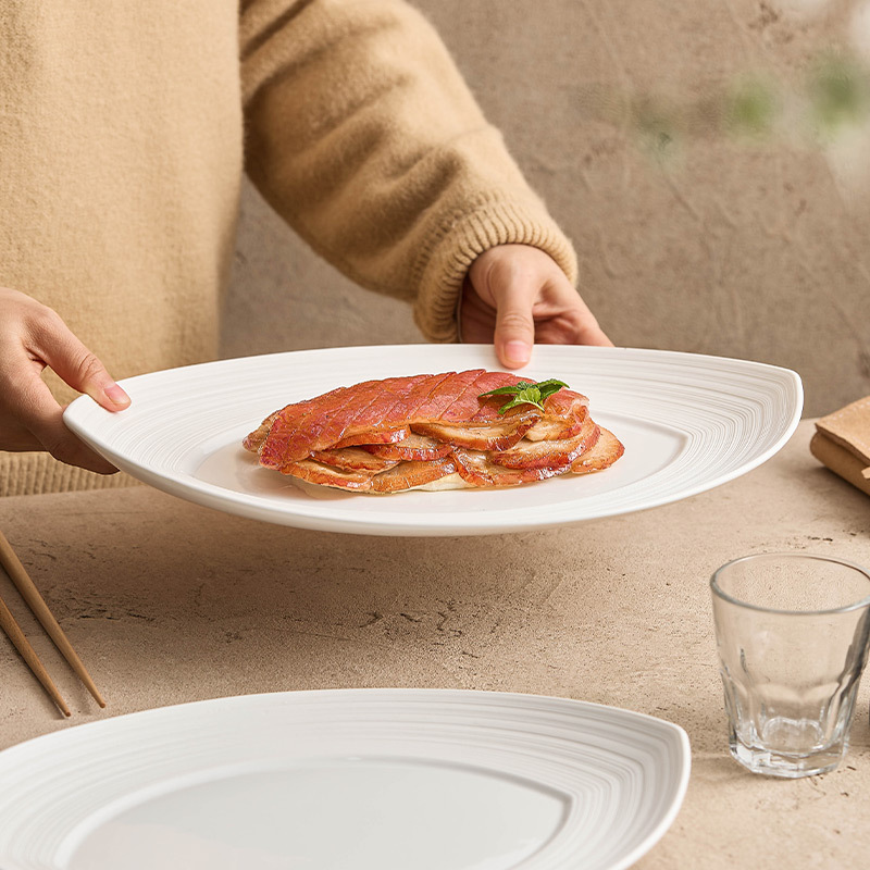 Đĩa ăn bít tết gốm sứ sọc, đĩa cá, đĩa gia dụng, đĩa hấp cá, bộ đồ ăn khách sạn cao cấp hai đầu, đĩa bày lớn
