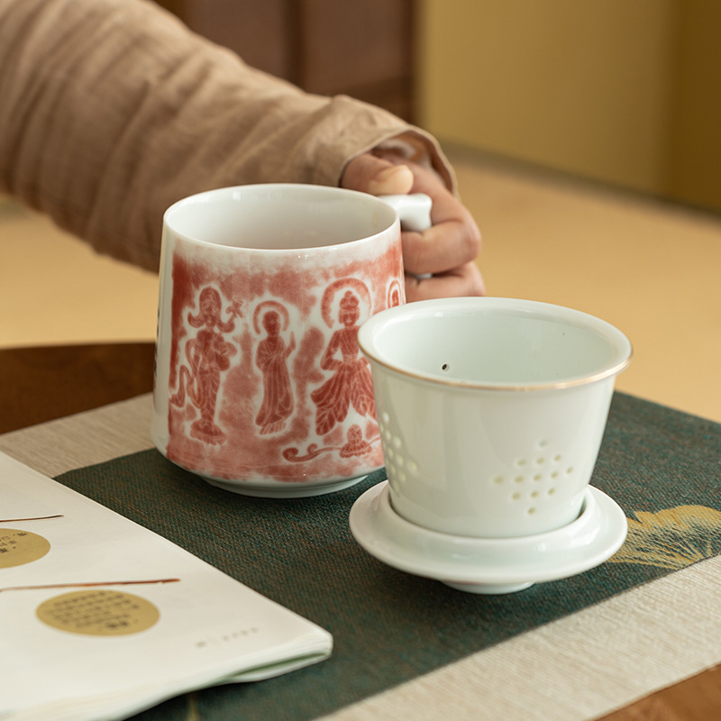 Cốc văn phòng cọ xát Yunku Vientiane ấm trà đơn gốm sứ bộ ba mảnh chống bỏng bộ đồ trà cốc cổ điển bán buôn