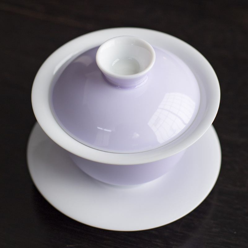 Bát gốm sứ mỏng màu tím hoa oải hương làm bằng tay có nắp Bộ trà Kung Fu có nắp