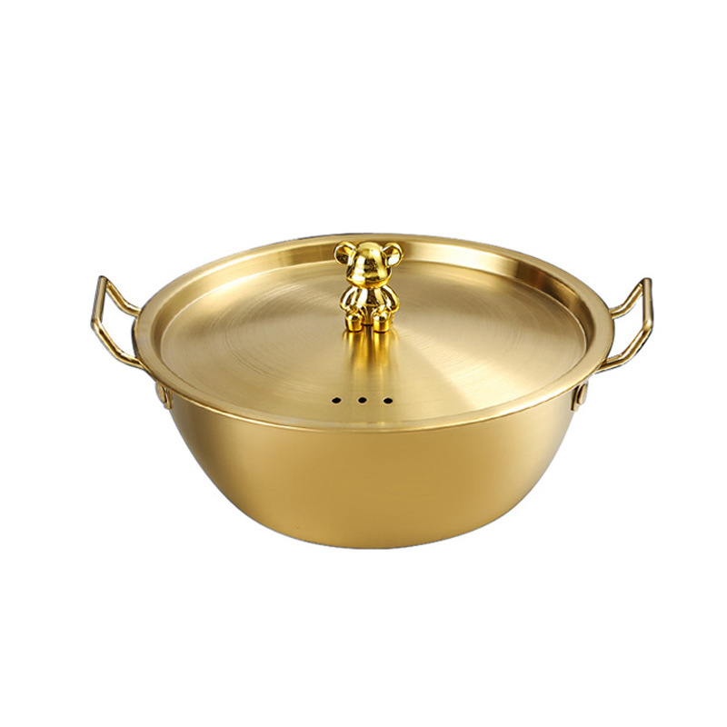Bát rượu gạo hai tai Hàn Quốc Nồi mì ăn liền inox 304 có nắp Golden Bear Snack Rack Snack Bát salad