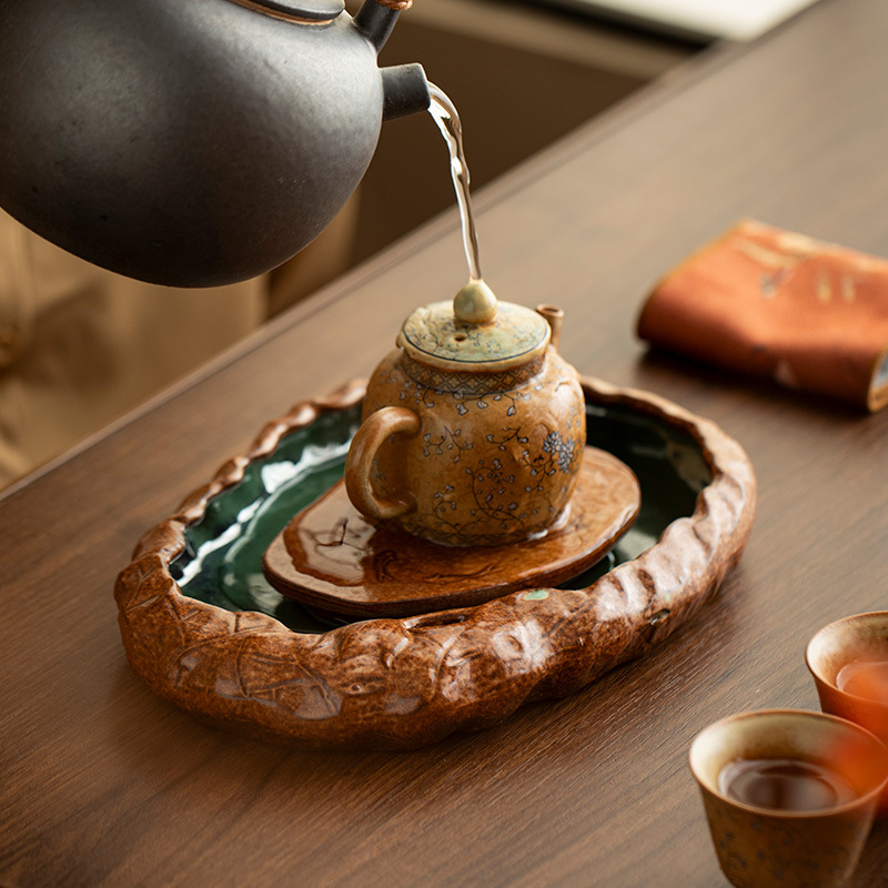 Bình đựng nước bằng gốm thô, khay đựng trà, khay đựng trà khô, khay đựng nước bằng đá nhỏ, khay đựng nước cổ điển kiểu Nhật