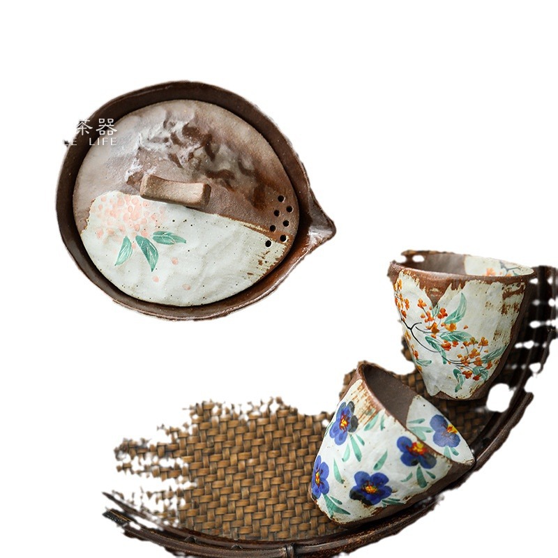 Tô Ying vẽ tay bát đựng bùn đá cũ ấm trà nắm tay gốm thô kiểu Nhật bát trà Kung Fu đốt củi sáng tạo cổ điển