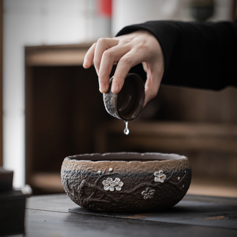 Bán Buôn Đồ gốm thô mạ vàng nhỏ rửa chén trà gia dụng rửa chén bã trà lọ Thiền phụ kiện trà cổ điển bát nước xây nước