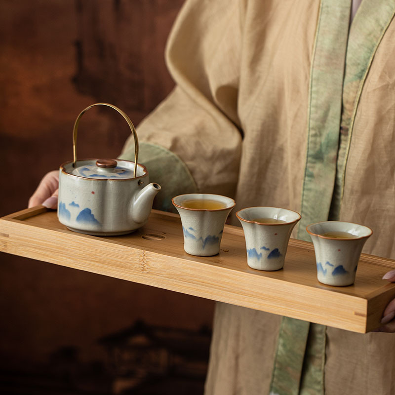 Bộ nhang Ruyao dùng trong nhà: Bộ nhang kiểu Trung Quốc một chén ba cốc, khay trà, bộ trà, quà tặng dành cho người lớn tuổi và lãnh đạo.