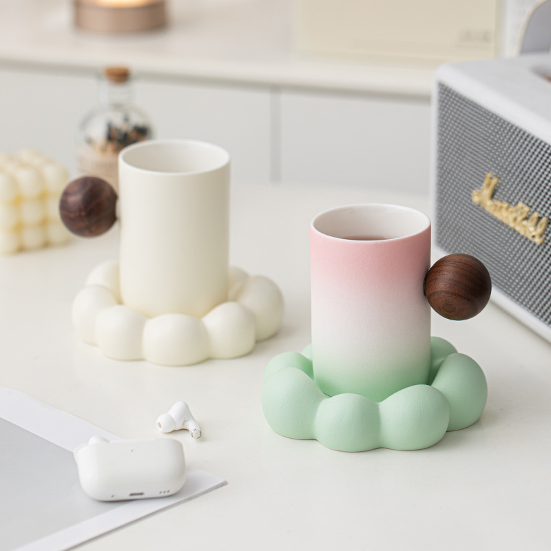 Cốc Cloud Cup Gốm gradient Cốc văn phòng tại nhà dành cho nữ Cốc cà phê đặc biệt có đế lót ly Cốc uống nước Lưu niệm