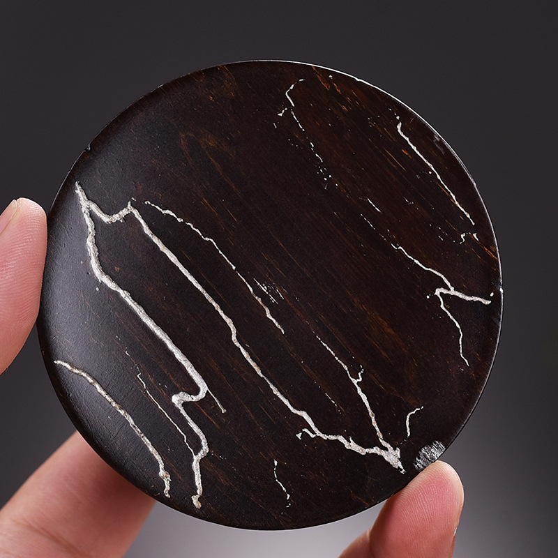 Lót tách trà gỗ Solid gỗ mun gia dụng Phụ Kiện Bộ trà Kungfu cổ điển đệm cách nhiệt đệm trà đạo cao cấp sang trọng nhẹ