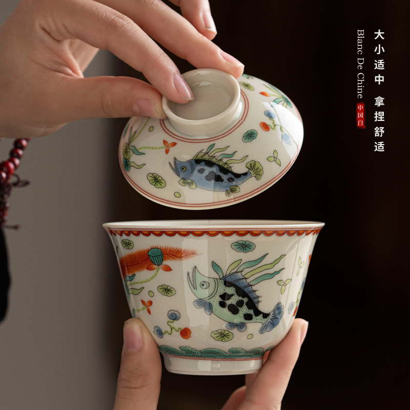 Bát có nắp tam tài cổ cốc trà đơn không nóng bộ trà gốm sứ cao cấp bát pha trà có nắp Kung Fu bán buôn gia dụng