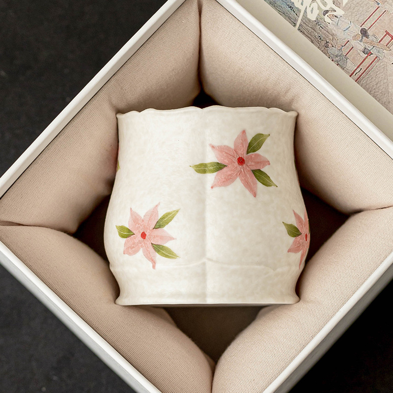 Cốc hoa anh đào trắng, cốc hoa sen, cốc gốm sứ cao cấp, cốc chủ nhân, cốc uống trà kiểu Trung Quốc chuyên dụng cá nhân, cảm giác cao cấp