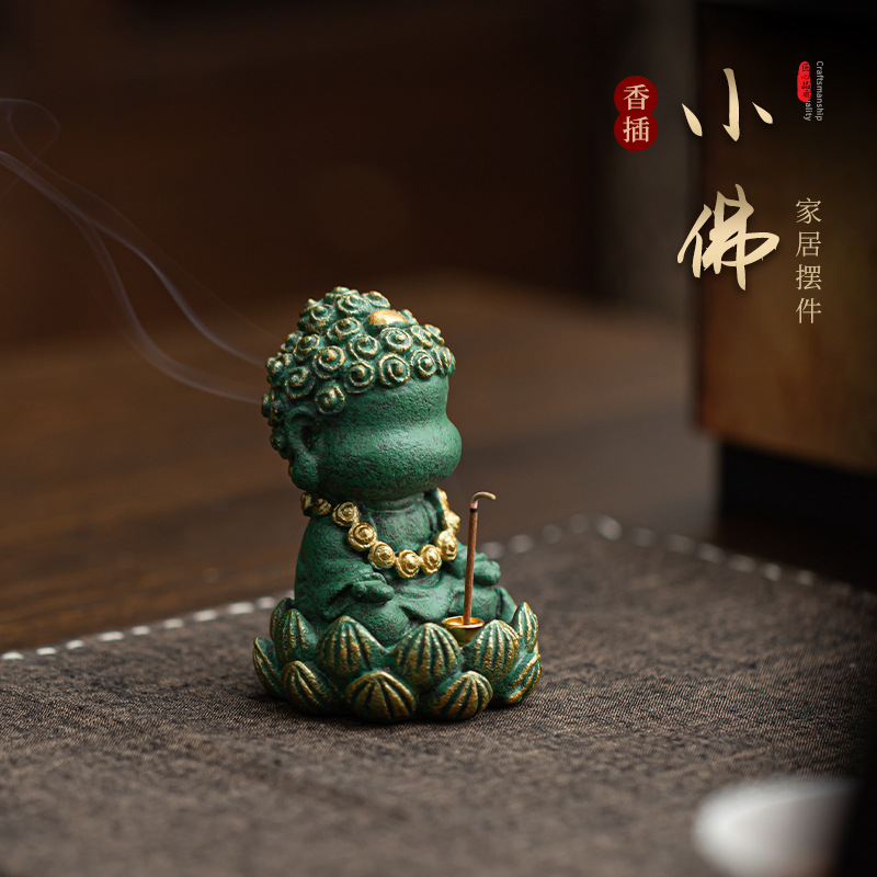 Đá sa thạch màu xanh lá cây màu vàng nhỏ Phật trà thú cưng trà của người chơi hương giữ hương trà bàn đồ trang trí trang trí máy tính để bàn