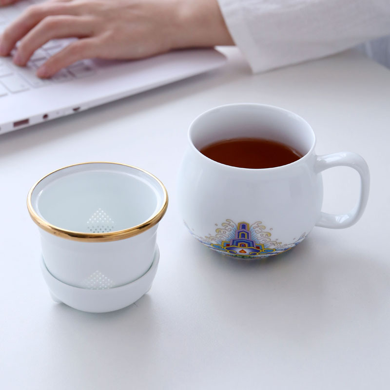 Bộ trà du lịch gốm sứ Di động tách nước trà có nắp đậy cốc pha trà lọc văn phòng gia dụng cốc trà mèo