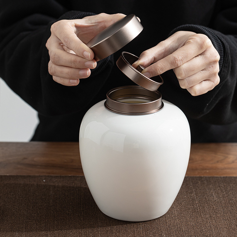Bình đựng trà có nắp thiếc Bình Đựng Trà Sứ trắng ngọc bích Đức Hoa Bình Đựng Trà Sứ kín Bình đựng trà lớn