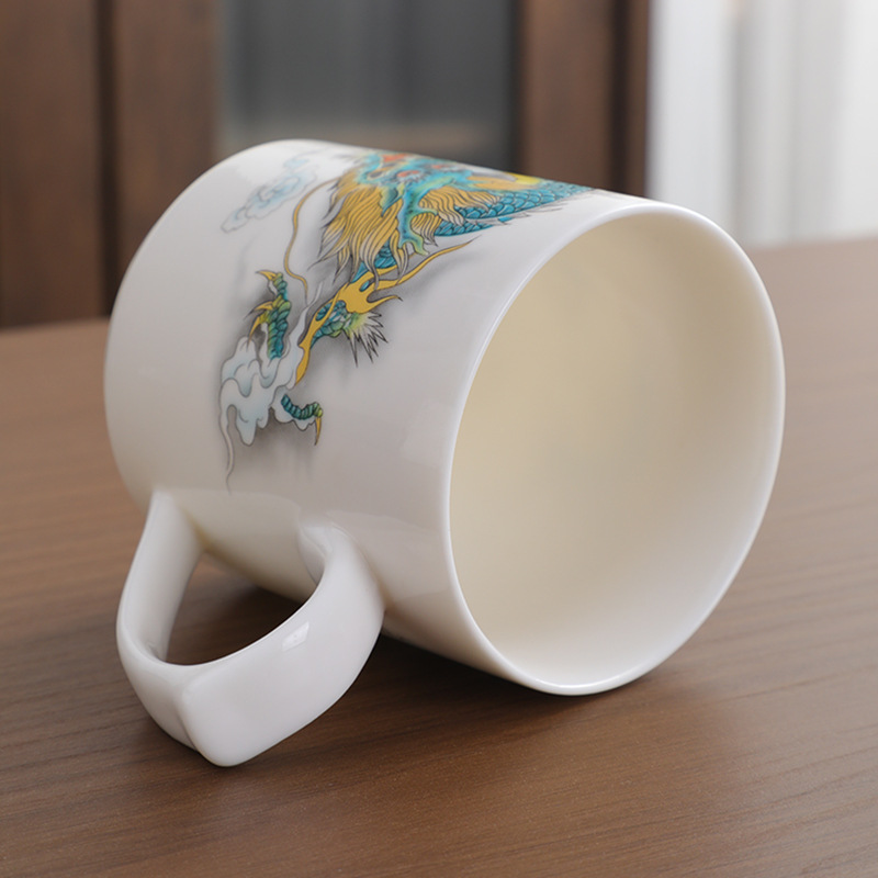 Cốc pha trà tách trà ngọc bích mỡ cừu Dehua cốc pha trà văn phòng lọc dung tích lớn bằng gốm sứ cá nhân có nắp