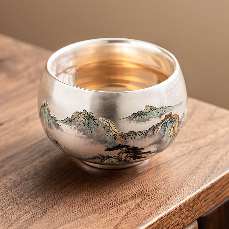 Nhà máy 999 cốc trà gốm sứ mạ bạc Xiongfeng Wanli Luohan cốc ánh sáng sang trọng cốc chủ sở hữu cốc trà cốc trà