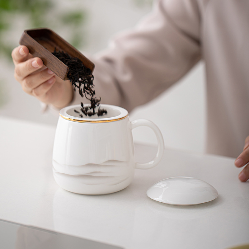 Ngọc Dương Ngọc Tranh Mực Yuanshan Cốc văn phòng Phong cách quốc gia Cốc tách trà cá nhân cho văn phòng Hộp quà