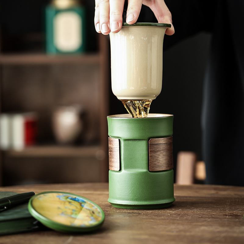 Bộ dụng cụ trà gốm sứ cốc văn phòng thời trang đơn giản cốc nước cá nhân gia dụng ấm pha trà cầm tay quà tặng doanh nghiệp logo