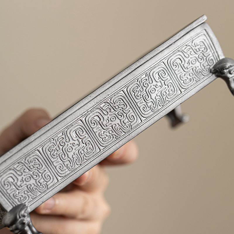 Ấm thiếc cũ mang phong cách Trung Quốc xây nước giả cổ Bộ ấm trà Kung Fu cũ Khay trà bàn ủ khô bàn nâng ấm trà khay đựng nước